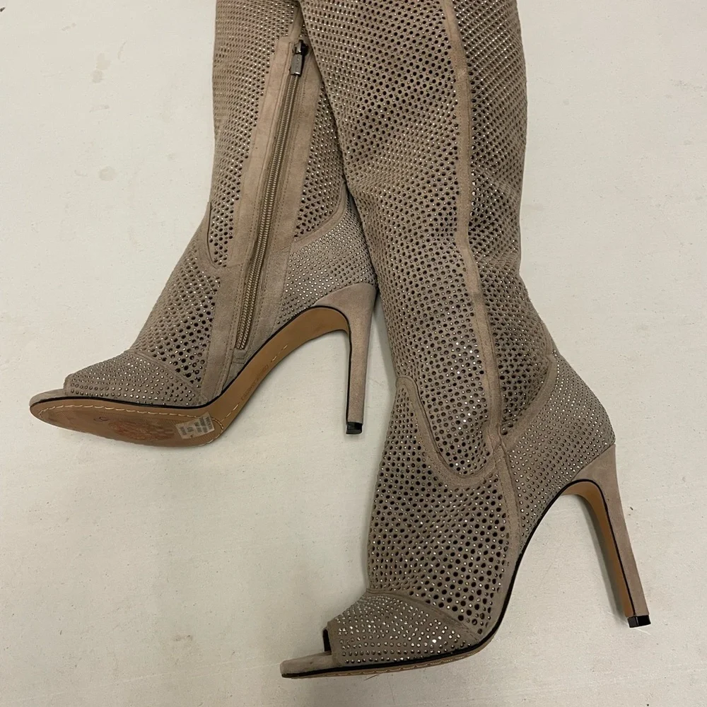 VINCE CAMUTO Kamorina Rhinestone‎ Suede Over the Knee Peep Toe Boot Size 6M/36